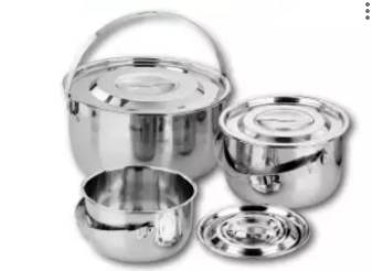 หม้อแขกมีหูหิ้ว 3 ใบ/ชุด 17,19,23 ซม. (12ชุด)