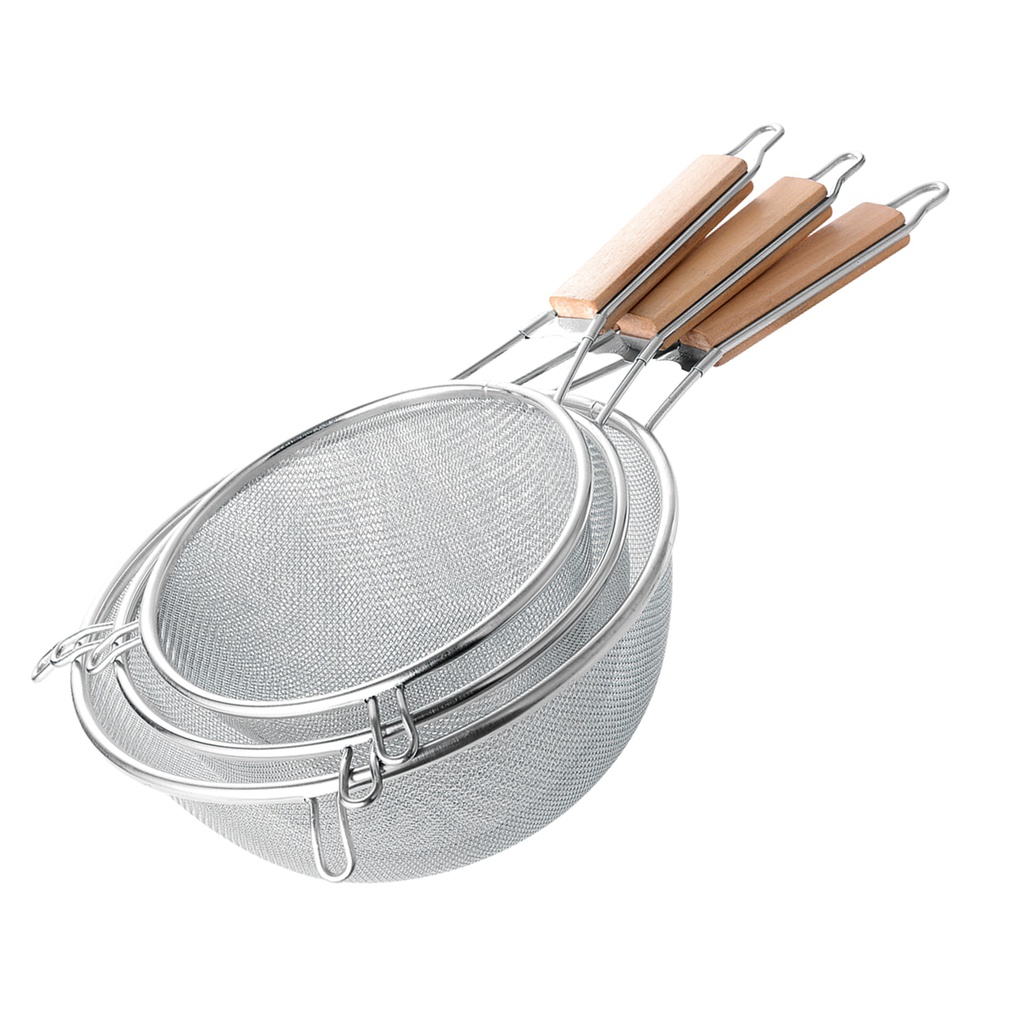 กระชอนทรงลึกด้ามไม้ 25ซม. (100อัน)