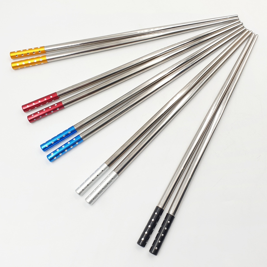 ตะเกียบ ด้ามสีเพชร 24ซม. SUS304 (เงิน-ดำ) (240​คู่)