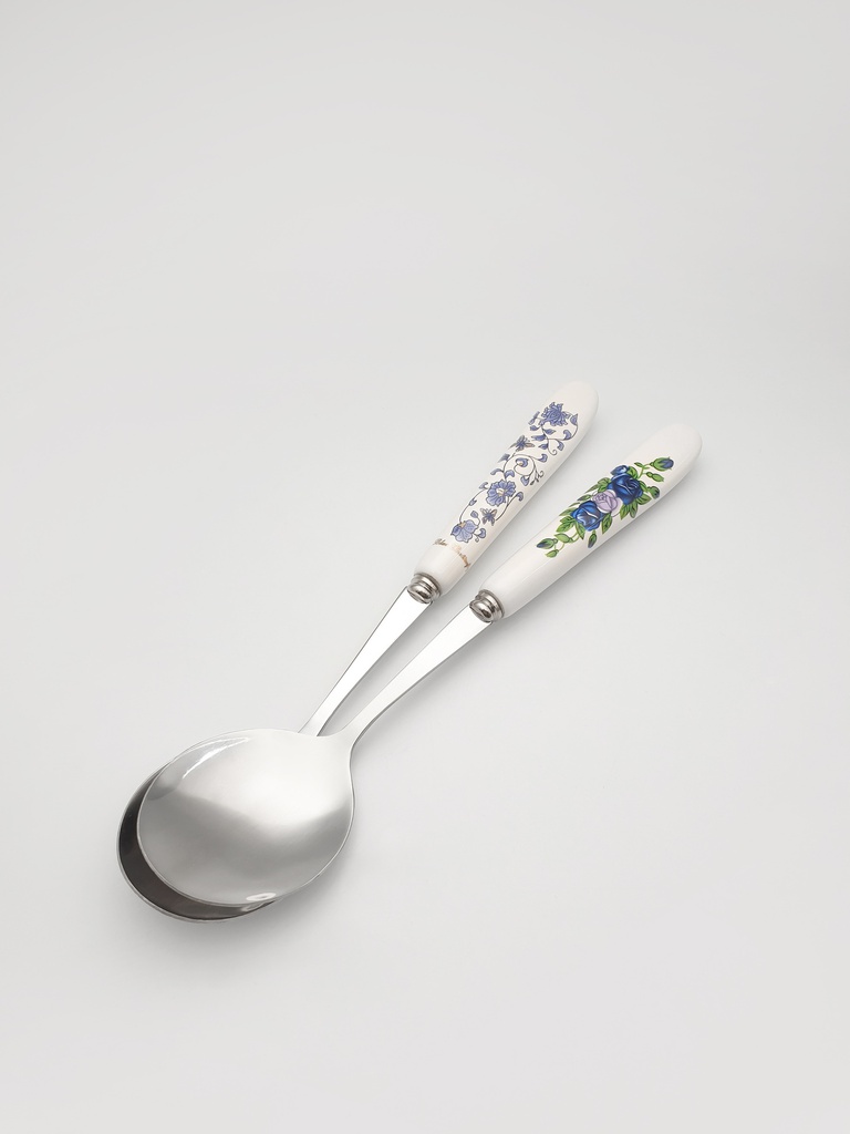 陶瓷柄中号叉匙（一对装）19cm-蓝色花