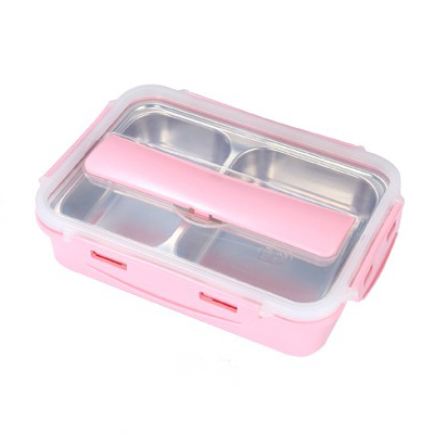 กล่องเบนโตะ 3ช่อง 19.5x27x7.5ซม. (Pink) (48ใบ)