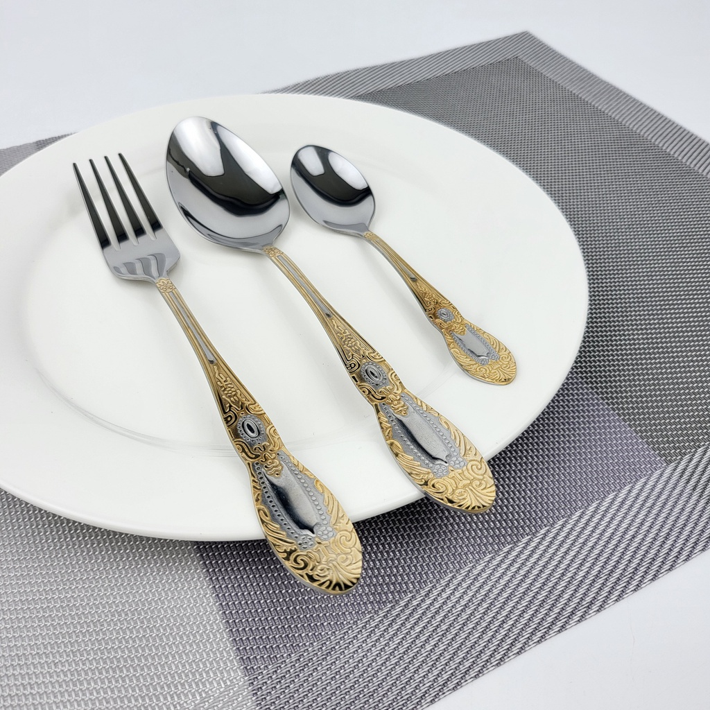 ชุดช้อนขนมหวาน สไตล์ยุโรป (ด้ามทอง) แพ็ก6ชิ้น (60แพ็ก)