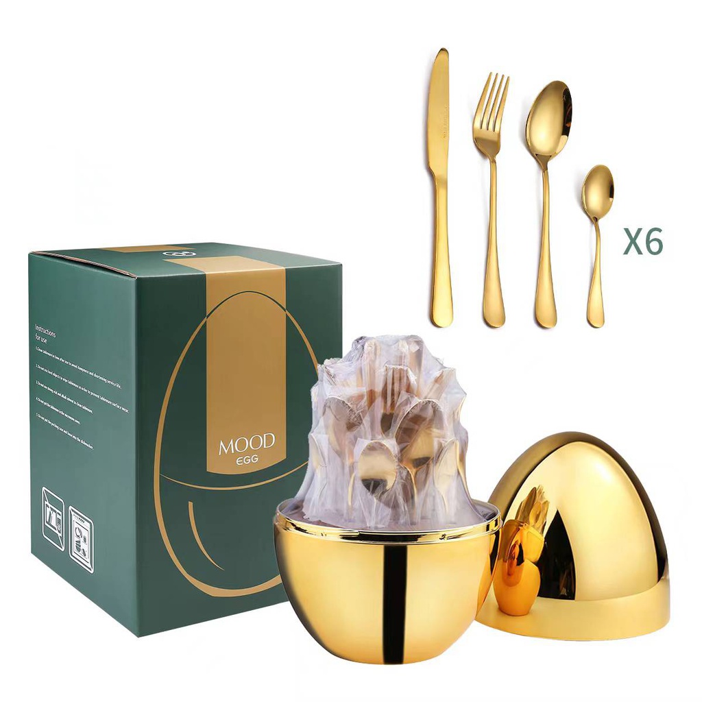 เซตช้อน ส้อม มีด ทรงไข่ สีทอง (6ใบ)