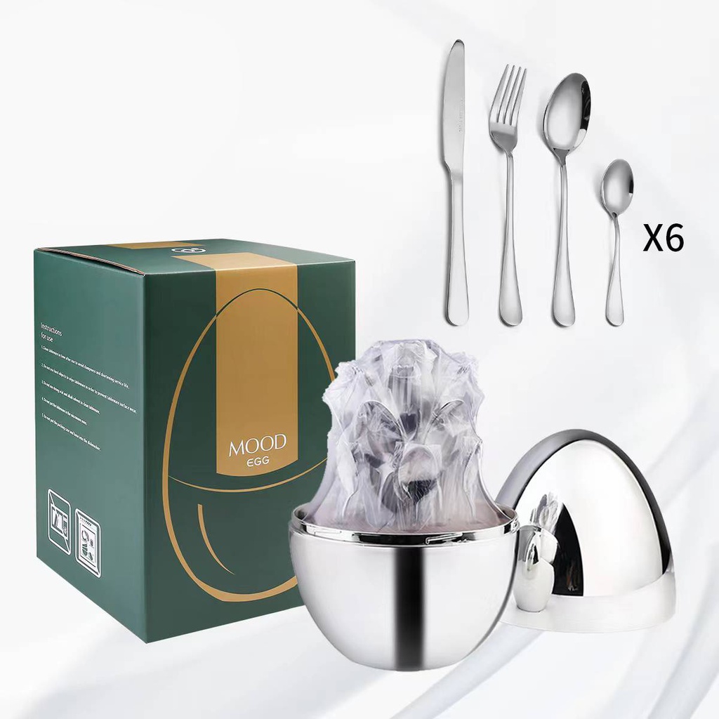 เซตช้อน ส้อม มีด ทรงไข่ สีเงิน (6ใบ)