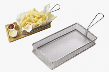 304ตะกร้าของทอด ทรงเหลี่ยมมีด้าม ตาถี่ สีเงิน 25.5*13.5*4.5ซม.(48อัน)