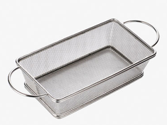 304ตะกร้าของทอด ทรงเหลี่ยมลึก2หู ตาถี่ สีเงิน 21*11.5*5.5ซม.(48อัน)