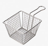 ตะกร้าเฟรนช์ฟรายส์ ทรงเหลี่ยมมีด้าม ตาห่าง สีเงิน 12.8*12.8*8.5ซม.(48อัน)