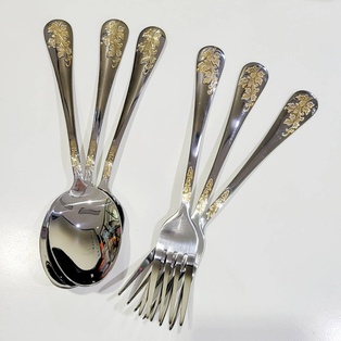 ชุดช้อนส้อม เล็ก ด้ามลายดอก แพ็ก3คู่ (60แพ็ก)