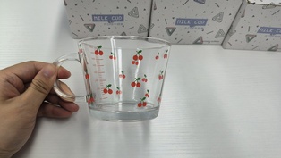 01 แก้วใสพิมพ์ลายเชอร์รี่ 350ML แพค6ชิ้น