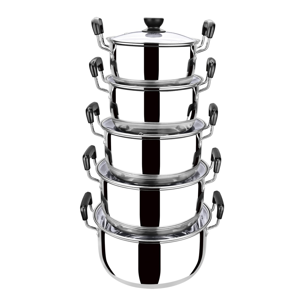 หม้อ 2 หู 3 ใบชุด 18-20-22ซม. ฝาแก้ว(8ชุด)