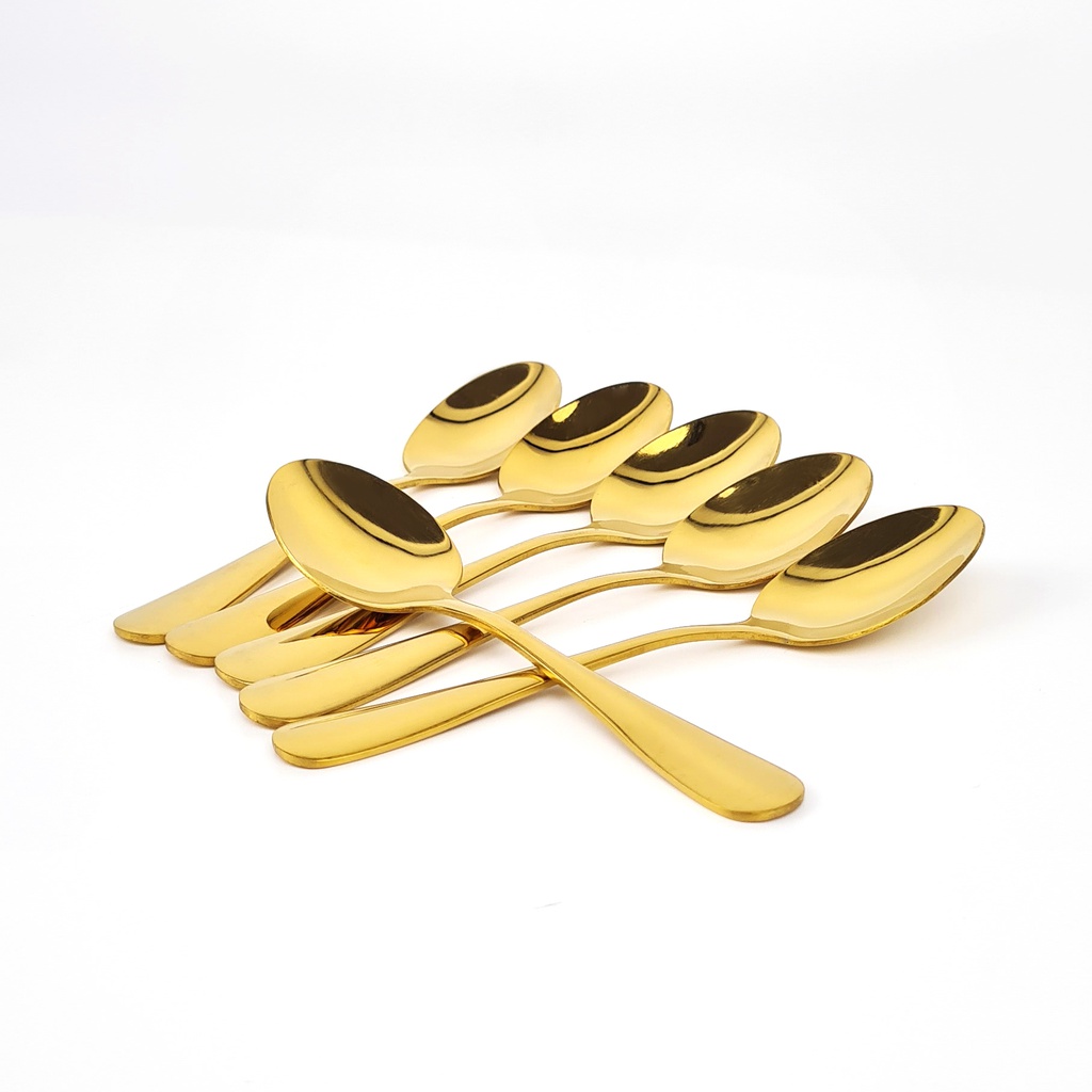 1010ช้อนขนมหวาน เรียบปลายมน สีทอง (60แพ็ก)