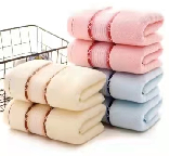 ผ้าเช็ดผมสีพื้น ลายเส้นสี 14x28 นิ้ว（1โหล）