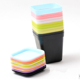 กระถาง+จานรอง ทรงเหลี่ยม 7ซม. (ฟ้า) (1000ชุด)