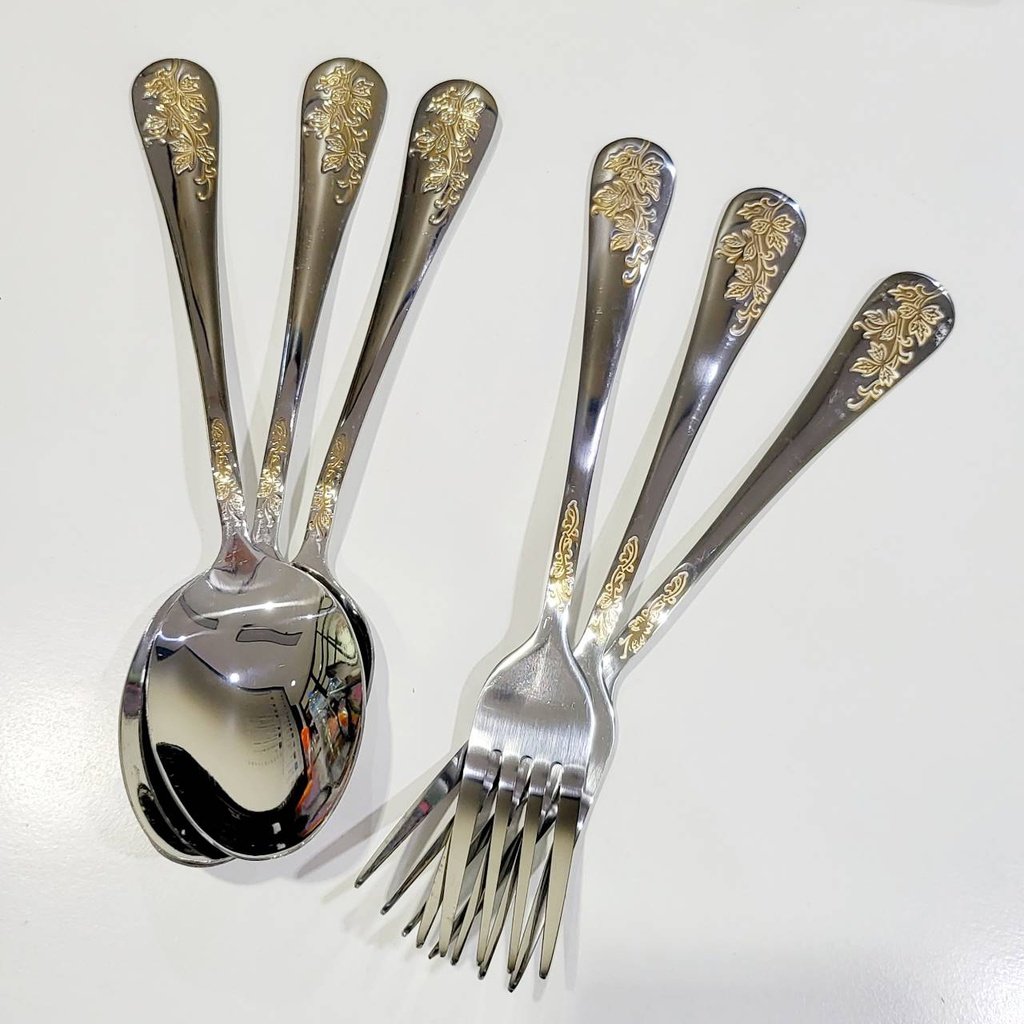 ชุดช้อนส้อม ใหญ่ ด้ามลายดอก แพ็ก3คู่ (60แพ็ก)