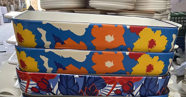 A185 จานอบ2หู 14นิ้ว ปั๊มลาย (6ใบ)