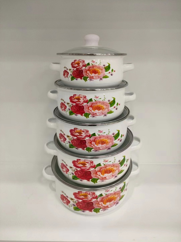 ชุดหม้อเคลือบลายดอก 03 (16-18-20-22-24ซม.) (6ชุด)