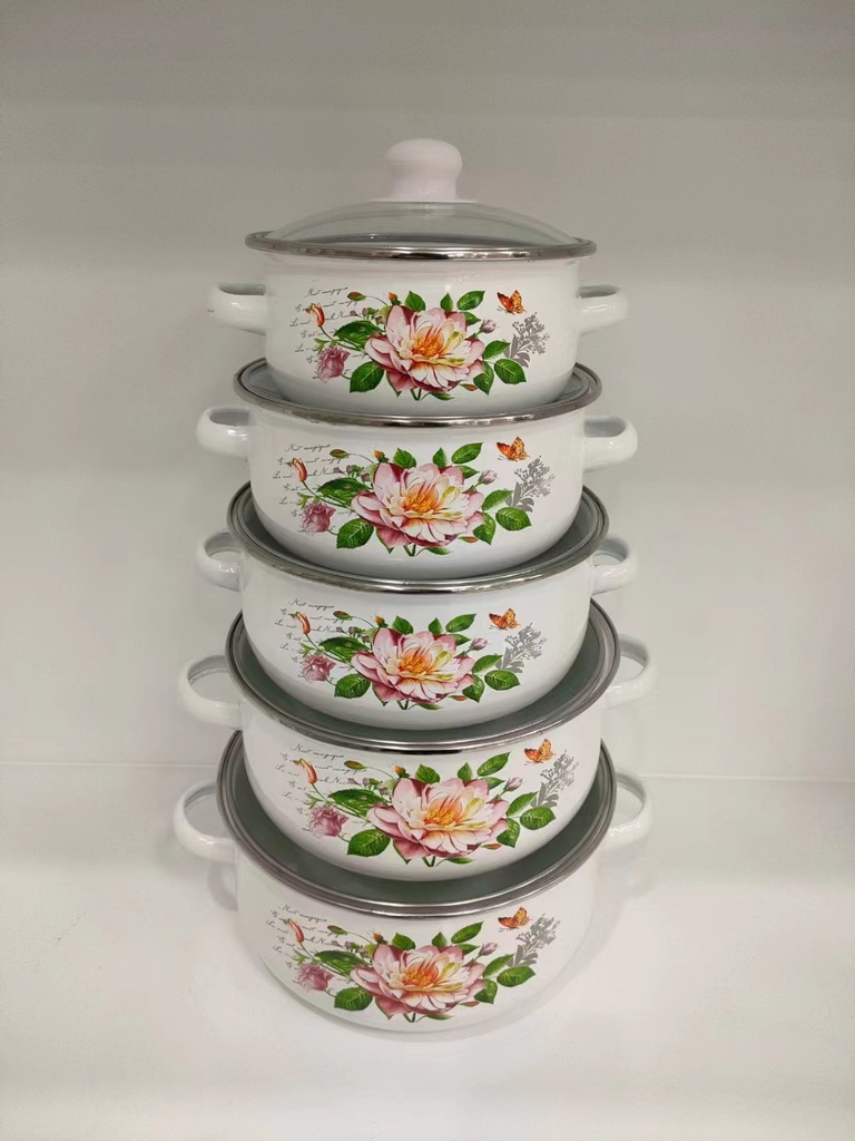 ชุดหม้อเคลือบลายดอก04 (16-18-20-22-24ซม.) (6ชุด)