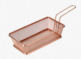 304ตะกร้าของทอด ทรงเหลี่ยมลึกมีด้าม ตาถี่ สีโรสโกลด์ 21*11.5*5.5ซม. (48อัน)