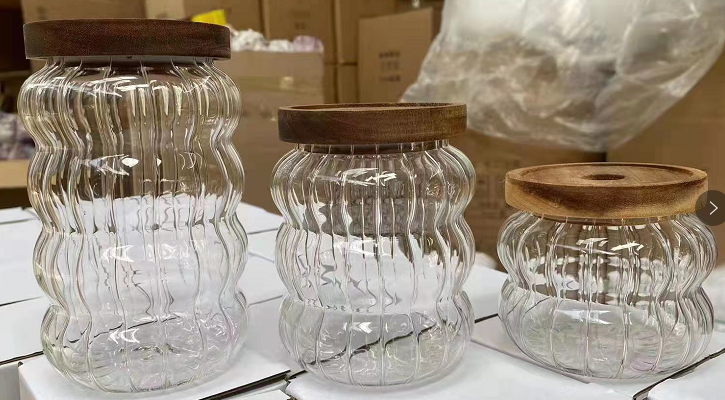 โหลแก้วแฟนซี ฝาไม้ 340ML (100ใบ)