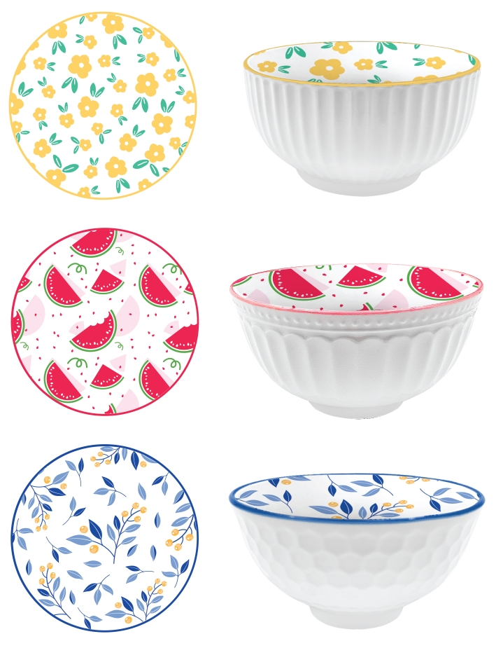 CM475-05-FS  คุ้มค่าถ้วยกลมเซรามิค คละลาย 4.75นิ้ว (24 ใบ)