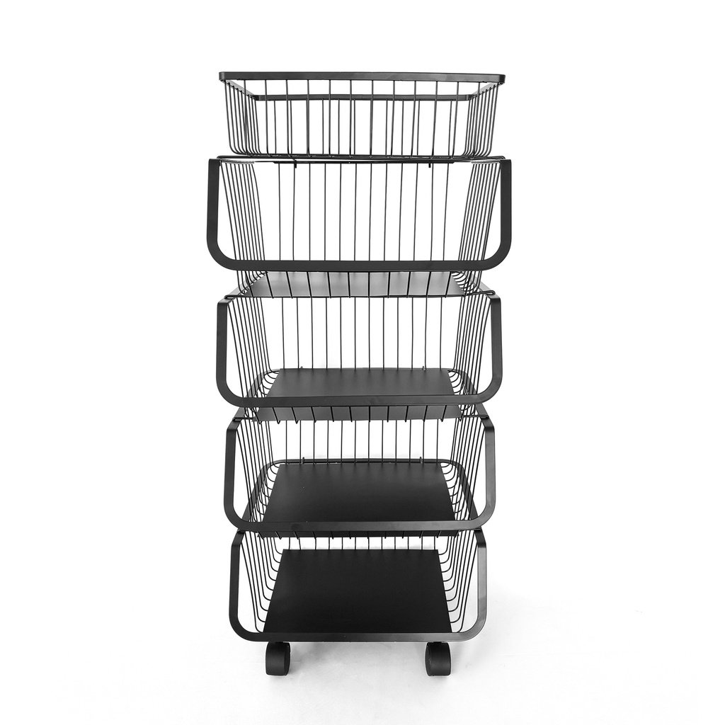 ตะกร้าวางของ4ชั้น+ชั้นเสริม ถอดได้ มีล้อ ดำ (1ชุด)