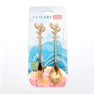 ช้อน- ส้อมขนมหวาน ลายใบไม้ (โรสโกลด์) (600แพ็ก)