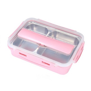 กล่องเบนโตะ 3ช่อง 19.5x27x7.5ซม. (Pink) (48ใบ)