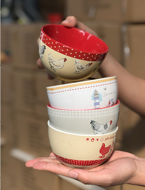 ชามเกาหลี 4นิ้ว เคลือบสีลายการ์ตูน คละลาย (80ใบ)