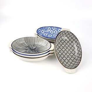 A143 ชามสองหู 8นิ้ว ปั๊มลาย  คละลาย (63ใบ)