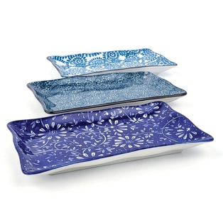 A149 จานตื้นทรงเหลี่ยมคลื่น 7.75นิ้ว ปั๊มลาย คละลาย (69ใบ)