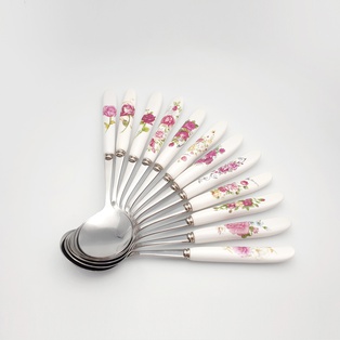 ช้อนส้อม ด้ามเซรามิก (ลายดอกแดง) (144 คู่)