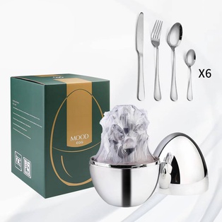 เซตช้อน ส้อม มีด ทรงไข่ สีเงิน (6ใบ)