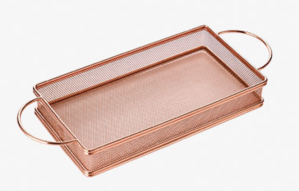 304ตะกร้าของทอด ทรงเหลี่ยม2หู ตาถี่ สีโรสโกลด์ 25.5*13.5*4.5ซม.(48อัน)