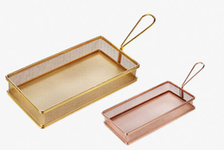 304ตะกร้าของทอด ทรงเหลี่ยมมีด้าม ตาถี่ สีทอง 25.5*13.5*4.5ซม.(48อัน)