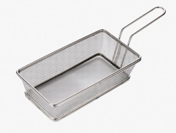 304ตะกร้าของทอด ทรงเหลี่ยมลึกมีด้าม ตาถี่ สีเงิน 21*11.5*5.5ซม.(48อัน)